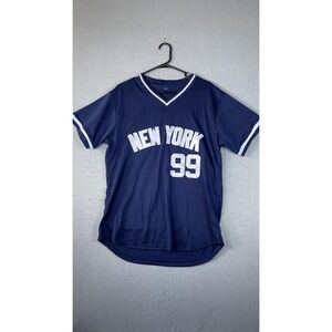 New York 99 Shirt Mens‎ Small Navy Blue Mesh Baseball Jersey V Neck Short Sleeve